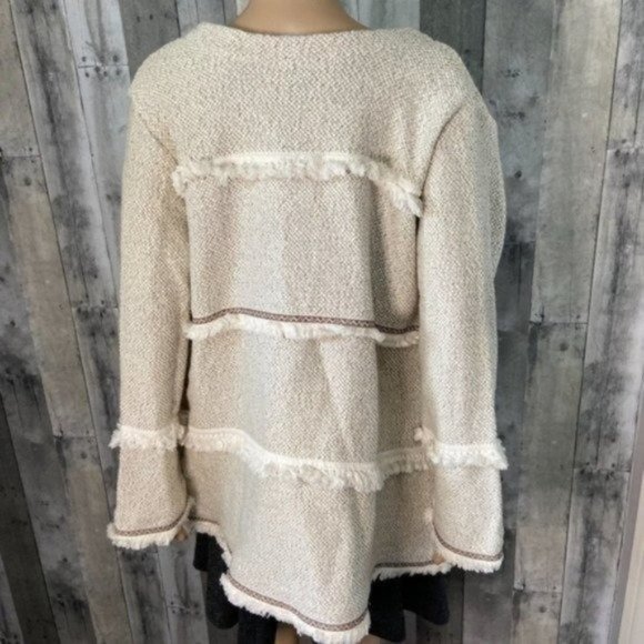Fringe Accent Open Front Cream Boho Sweater NEW Size Large NWT - Picture 7 of 11
